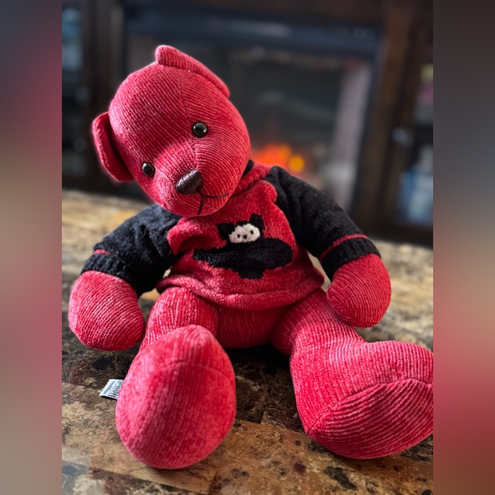 Unique Red Corduroy Bat Sweater Bear – Goth Halloween Plush Decor Rare!